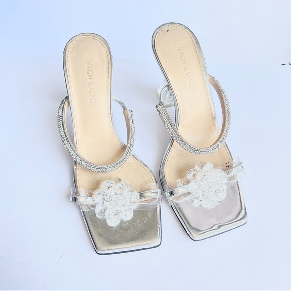 Mach & Mach Crystal Flower‎ Slide
Sandal Heels Silver Clear Tan - Picture 1 of 9